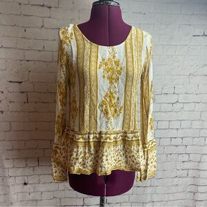 Altar’d State size small long sleeve blouse cream and yellow print